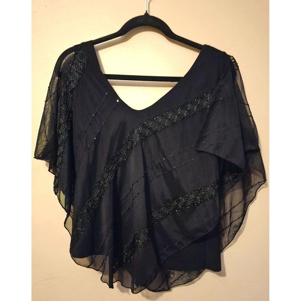 Vintage Fashion Bug Womens Black Top Size L beaded Whimsigoth Goth